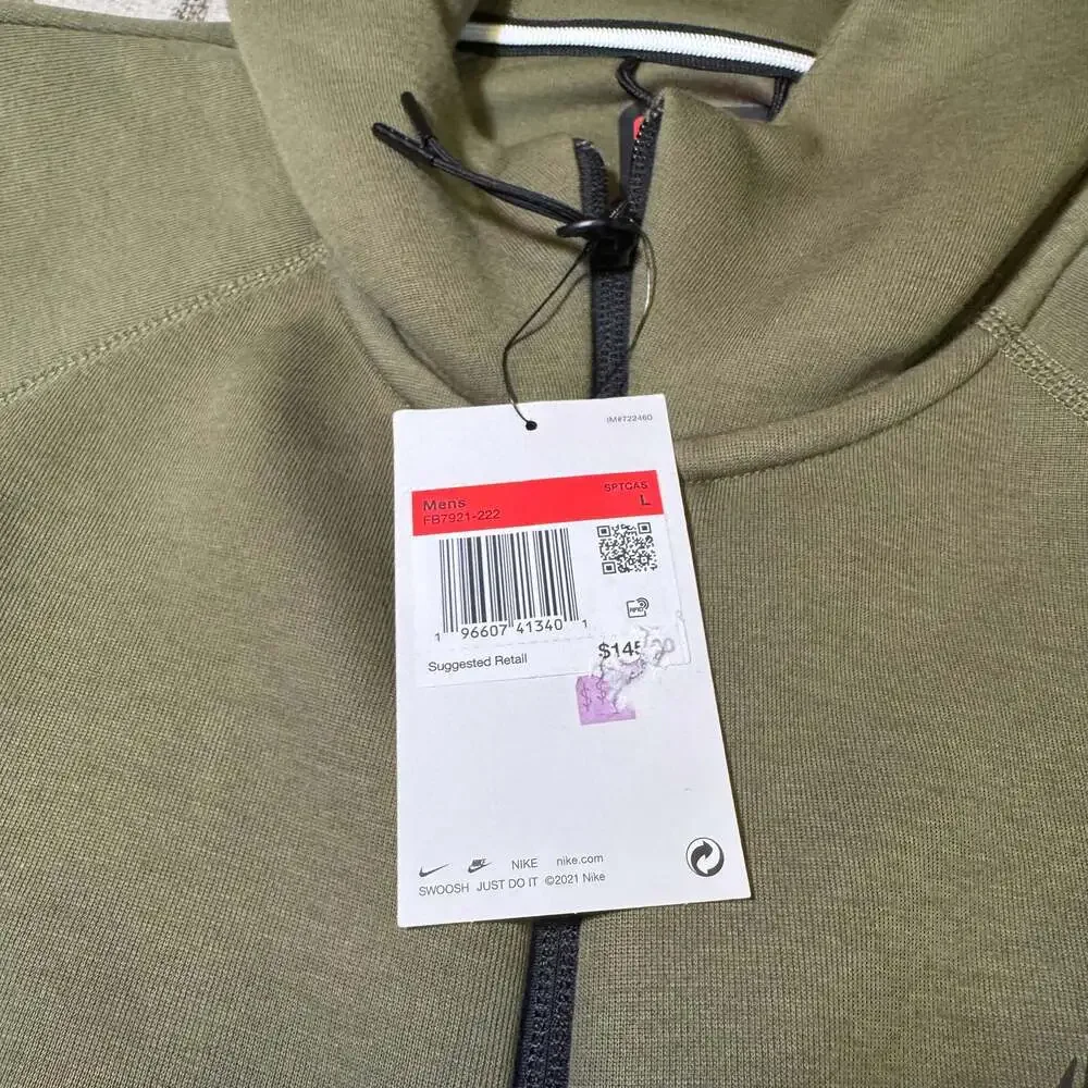 Nike Tech Fleece Windrunner Full-Zip Hoodie in Olive Green FB7921-222 - Picture 4 of 9